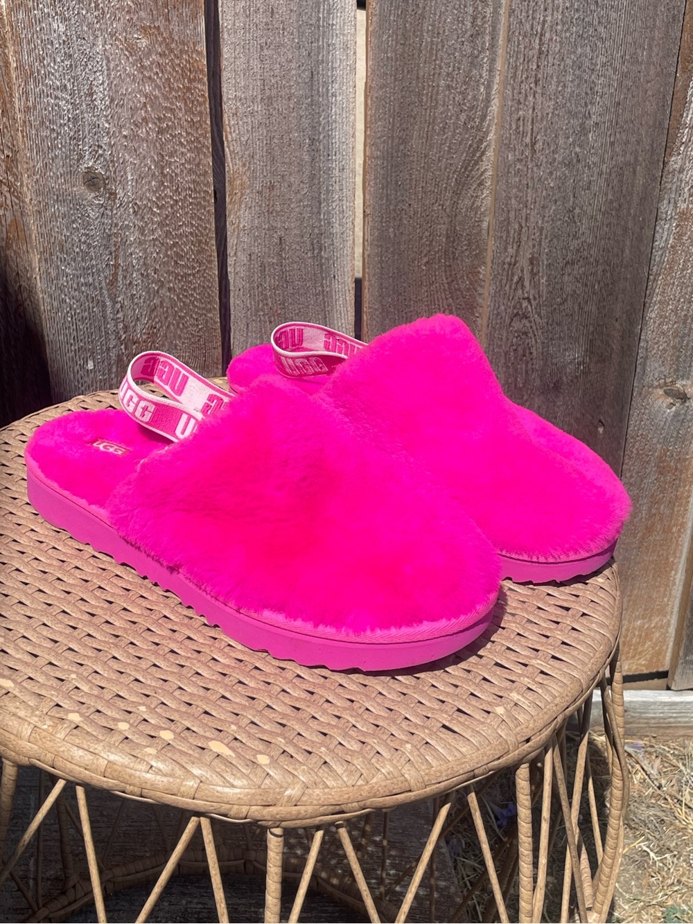 UGG Kids Hot Pink Fuzzy Slide Slippers